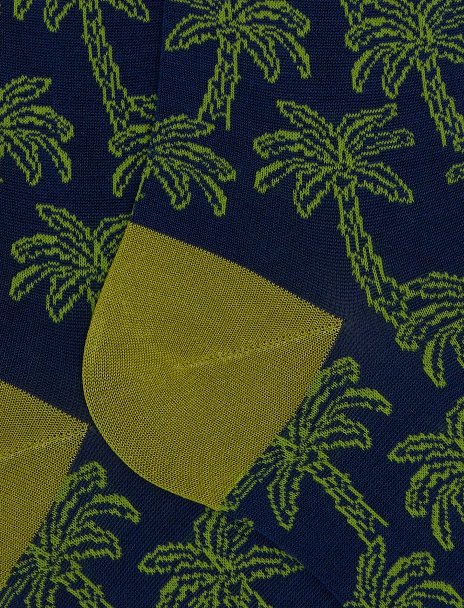Calze lunghe uomo cotone fantasia palme blu - immagine 3