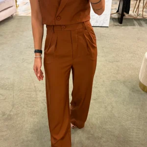 Pantaloni tabacco wide doppia pences ay