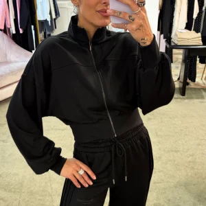 Felpa nera crop con zip Hinnominate