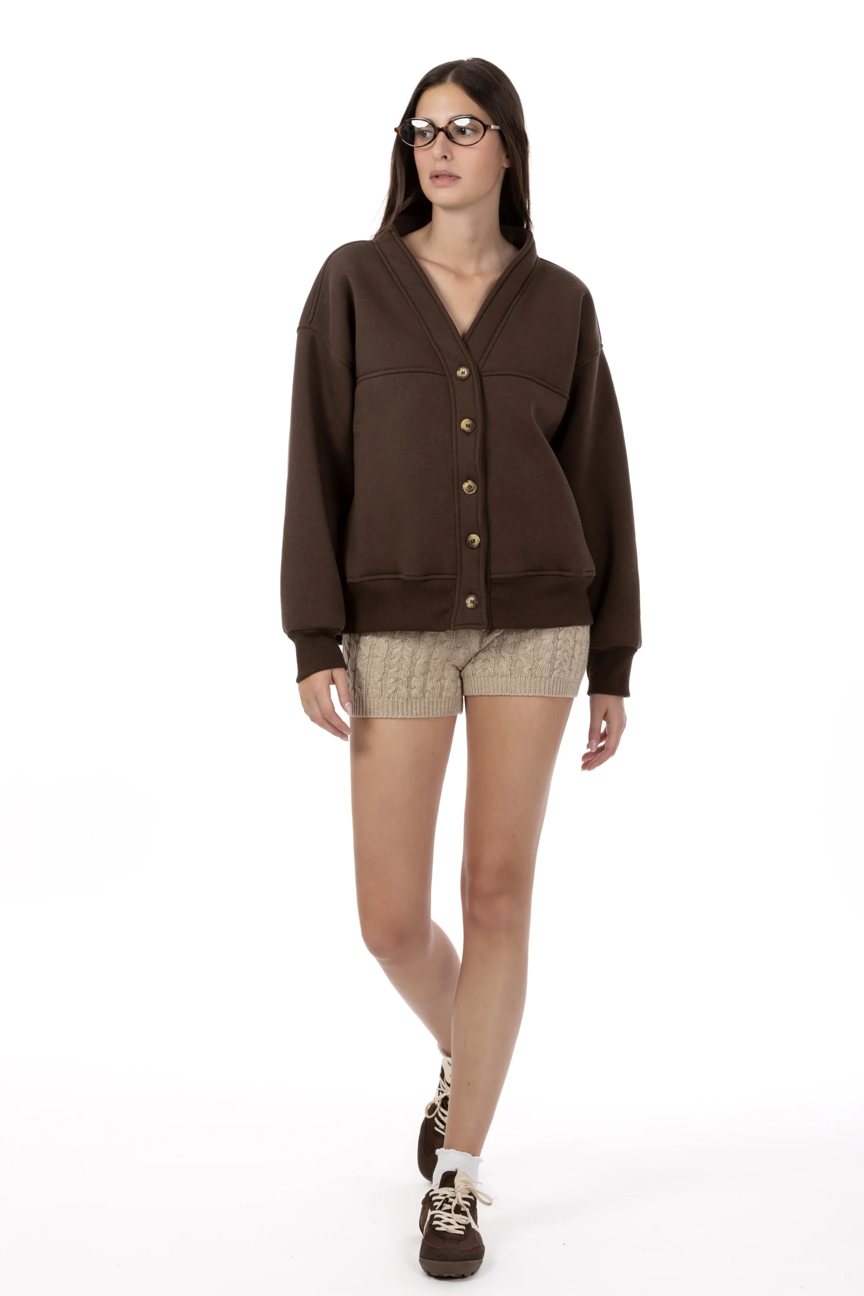 Lauren – Shorts in Maglia a Trecce Taupe Beige