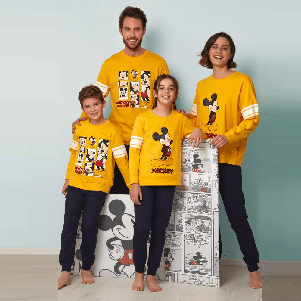 Pigiama Disney Family Uomo Donna Bimbo Bimba art Mickey yellow 55418 55966 - immagine 3