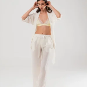 Pantalone in Velluto di Seta Bianco