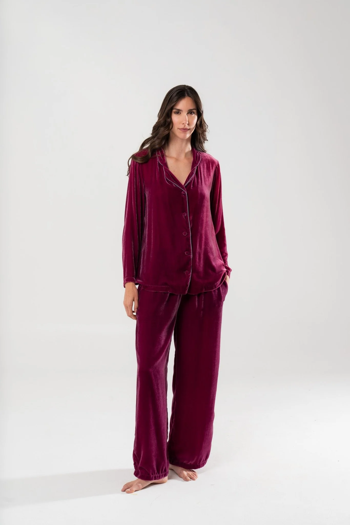 Pantalone in Velluto di Seta Lampone