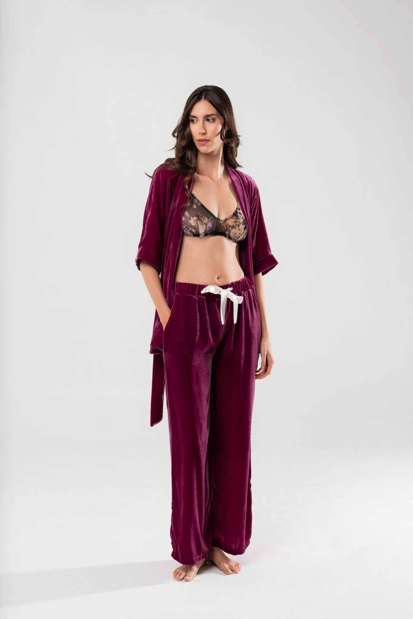 Pantalone in Velluto di Seta Lampone - immagine 5