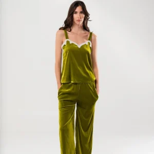 Pantalone in Velluto di Seta Verde